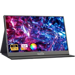 Bwanaz Portable Monitor 15.6'' FHD 1080P, USB-C HDMI IPS Display w/Smart Cover/Stand, Speaker, Plug & Play, Ultra-Slim External Monitor for PC, MAC, Phone, Xbox, PS5