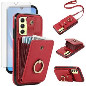 Asuwish Phone Case for Samsung Galaxy A16 5G/4G Wallet Cell Cover with Screen Protector and Crossbody Strap Ring Stand RFID Credit Card Holder Full Body Protective Leather A 16 Women Girls Black