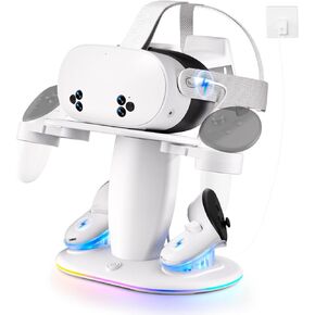 شحن قفص الاتهام لـ META Quest 3/3S/2 مع RGB Light ، وقصة العرض ومحطة الشحن السريع للسماعات والوحدات الخاصة