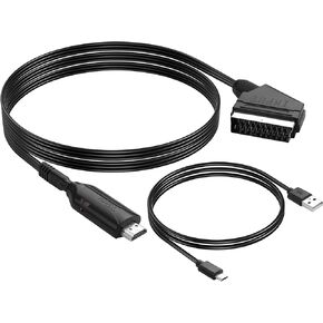 PNGKNYOCN SCART to HDMI Converter,1080P 60Hz 720P 60Hz HD HD Video Converter Cable for HDTV DVD Blu-Ray（1M）