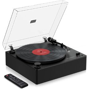 Automatic Record Player, Bluetooth Belt Drive Vinyl Turntable, Magnetic AT-3600L Cartridge, Bluetooth in & Out, Hi-Fi Stereo Speakers, Aux in Headphone, RCA Out with Remote Control