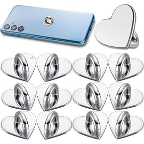 12 Pcs Phone Charm Hook, Metal Heart Hook Phone Charm, Self-Adhesive Cell Phone Finger Ring, Phone Charm Holder for Cell Phone Tablet DIY Hanging Supplies (Silver)