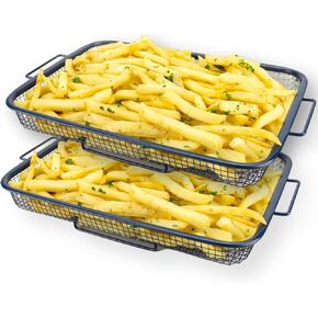 2-Piece Crisping Baskets | Oven & Air Fry Crisper Basket | Nesting Set | Toxin-Free | Non-Stick | Healthy Cooking 9"x 13", Blue