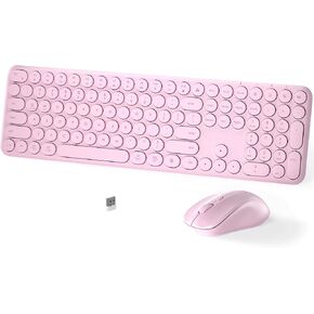 Wireless Keyboard and Mouse Set – MPTOG Full-Sized 110Pcs Slim Round Key Design, Quiet Typing, Adjustable DPI Ergonomic Mouse, Wireless Combo for PC, Mac, Laptop, Tablets(Sakura Pink)