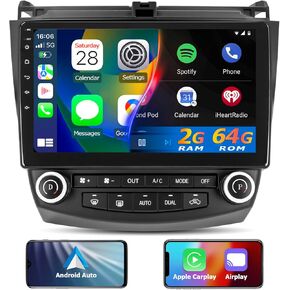 [2g+64g] استريو لراديو السيارة لـ Honda Accord 7th 2003 2004 2005 2006 ، Android 13 Stereo مع Carplay اللاسلكي Android Auto Bluetooth WiFi GPS