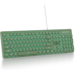 surmen Cute Quiet Keyboard Green Wired Typewriter Keyboard, Light Up Backlit PC Keyboards with Retro Round Keys Full Size 104 Keys for Office Computer (Dark Green)