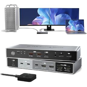 Dual Monitor KVM Switch Docking Station 4K@60Hz for 2 Computers Sharing Keyboard, Mouse, Video, USB and Audio Devices, with USB C 7.5W and 15W PD Charging, Support MST on Windows, SST on MacOS
