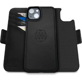 Dreem Fibonacci Wallet Case for iPhone 16 Pro Max | 2-in-1 Detachable Vegan Leather Cover with Built-in Kick-Stand, RFID Blocking Card Holder, MagSafe Compatible [Black]