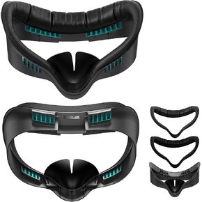 Upgrade Face Pad Cover and Facial Interface for Meta Quest 3S Accessories, Soft PU Leather & Ice Silk Cotton Face Pad Compatible with Oculus Quest 3S, Multi-Vent and Light-Blocking Nose Pad Design