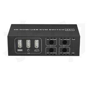 HDMI KVM Switch 4 Computers 4K*2K@60Hz,EDID/HDCP Adaptive, 4 Port USB HDMI KVM Switch with Audio for 4 Computer Share 1 Monitor and Keyboard Mouse Headset,Wired Remote,Power Adapter Included