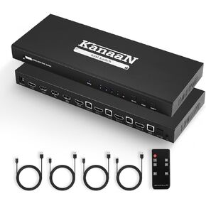 HDMI KVM Switch 4 Computer 1 Monitor 4K@60Hz 4:4:4, KanaaN 4 Port KVM Switch with IR Remote for 4 PCs Share 3 USB Devices, Support Hotkey Switch, Auto Switch, EDID Emulators, SPDIF & L/R Audio Extract