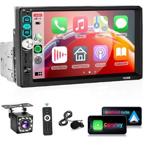 【5.1Bluetooth】 Single Din Car Stereo Radio with Carplay Android Auto, Podofo 7Inch 1080P HD IPS Touchscreen Car Radio Audio Support FM Radio EQ Mirror Link SWC USB/TF/Aux-in Ports+Backup Camera