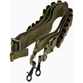 HWZ Tactical 2 Point Shotgun Sling 15 Shell Ammo Holder Bandolier 12Ga Nylon Military Shotgun Shell Sling (Green)