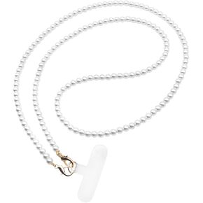 Cellphone Crossbody Strap Beaded Cell Phone Lanyard Cute Strap for Women With Patches Compatible with Most Phones (Pearl Beads)