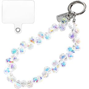 Crystal Phone Wrist Strap, Beaded Phone Charm with Tether Tab, Sparkling Phone Chain Wristlet Cellphone Lanyard Chain