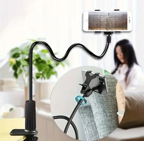 Adjustable Phone & Tablet Stand – 28.34" Flexible Arm, 360° Rotating Double Clamp Holder – Desktop & Bedside Stand for Live Streaming, TV, and Lazy Usage – Universal Tablet Bracket in Kuwait