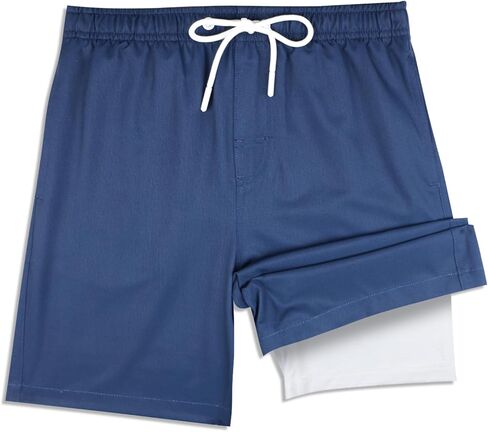 QRANSS Boys Swim Trunks with Compression Liner,No Mesh Anti-Chafing Comfy Swimming Trunks with Boxer Brief Liner,Size 6-20 in Saudi Arabia
