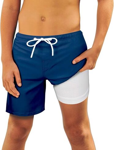 QRANSS Boys Swim Trunks with Compression Liner,No Mesh Anti-Chafing Comfy Swimming Trunks with Boxer Brief Liner,Size 6-20 in Saudi Arabia