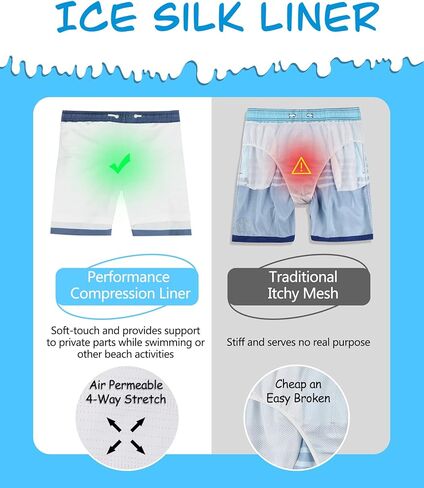 QRANSS Boys Swim Trunks with Compression Liner,No Mesh Anti-Chafing Comfy Swimming Trunks with Boxer Brief Liner,Size 6-20 in Saudi Arabia