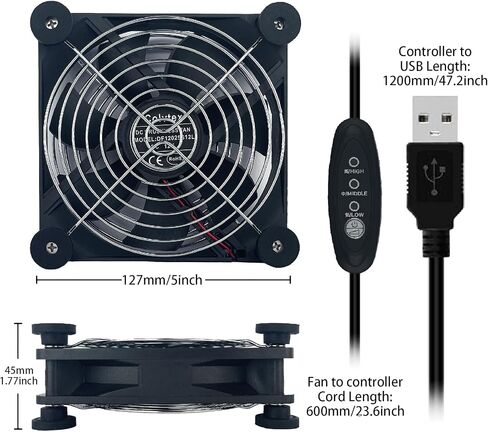 مروحة USB 120 مم - مروحة التبريد الصامتة 120 ملم ، 2000 دورة في الدقيقة 3 مروحة قابلة للتعديل لمستقبل Tablet TV DVR Xbox Computer Cabinet Component Component ، 1 Pack in Saudi Arabia