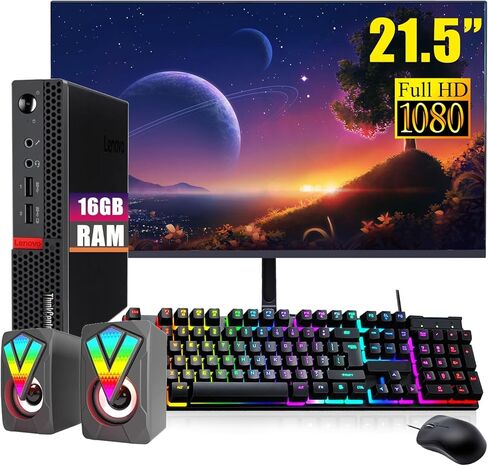 Lenovo ThinkCentre M910Q Tiny Desktop Computer Mini PC ، 21.5 "شاشة FHD ، مكبرات صوت RGB ، Core I5-6500 3.2 جيجا هرتز حتى 3.6 جيجا هرتز ، وذاكرة الوصول العشوائي DDR4 16 جيجا بايت ، 256 جيجا بايت SSD ، لوحة المفاتيح والفأر ، Windows 10 Pro (متجدد) in Saudi Arabia
