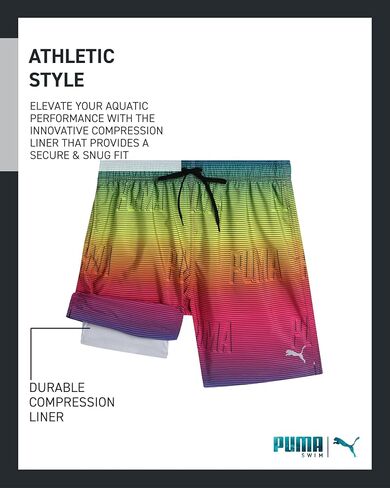 بدلة استحمام للرجال من PUMA - ملابس سباحة سريعة الجفاف مع بطانة شبكية مضغوطة - ملابس سباحة بدرزة داخلية 8 بوصة (S-XL) in Kuwait
