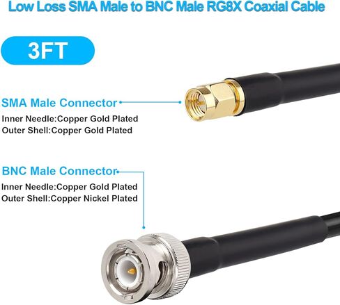Mookeer SMA إلى BNC Cable 3ft SMA Male to BNC Male Cable SMA BNC Cable RG8X Jumper Cable لتطبيقات RF/الهوائي in Kuwait