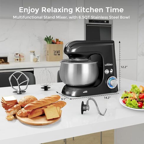 خلاط الوقوف ، 6.5-QT 6 سرعات ، خلاطات الطعام ، المطبخ ، المطبخ الخلاط الكهربائي ، وخلاطات الحامل المنزلية مع خطاف العجين ، وضرب مسطح ، وخلاط الخبز مع وعاء من الفولاذ المقاوم للصدأ (أسود) in Saudi Arabia