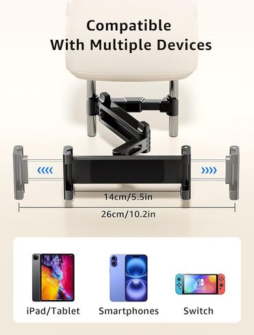 حامل الكمبيوتر اللوحي للسيارة ، مسند رأس السيارة جبل 360 درجة مدونة مقعد المقعد الخلفي القابل للتعديل حامل قرص عالمي للسيارة لمدة 5.5-18.4 بوصة لوحي/iPad/هواتف (أسود) in Kuwait