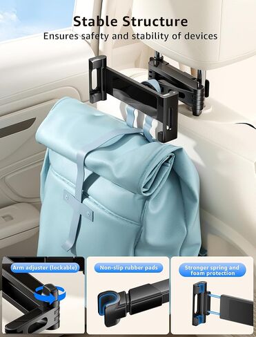 حامل الكمبيوتر اللوحي للسيارة ، مسند رأس السيارة جبل 360 درجة مدونة مقعد المقعد الخلفي القابل للتعديل حامل قرص عالمي للسيارة لمدة 5.5-18.4 بوصة لوحي/iPad/هواتف (أسود) in Kuwait