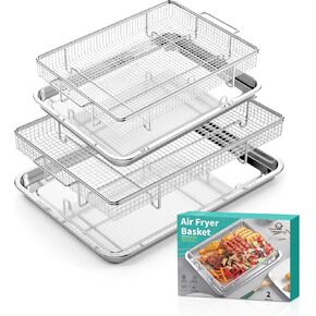 Air Fryer Basket for Oven, OPENICE 2 Set Oven Air Fryer Basket and Tray, Stainless Steel Air Fryer Pans and Crisper Tray for Oven with Air Fry Option, 15.4"×11.0" & 13.4"×9.7"