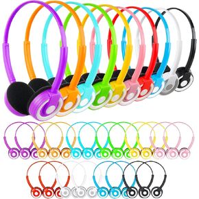 Classroom Kids Headphones Bulk 30 Pack Class Set of Headphones for Students Children Toddler Boys Girls Teen and Adult (10 Colors)