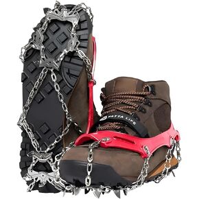 Trail Spikes Crampons Ice Grips for Hiking - Winter Shoes/Boots with 14 Stainless Steel Spikes, Anti-Slip Traction Cleats for Snow Ice Walking Climbing Mountaineering (Red, S)