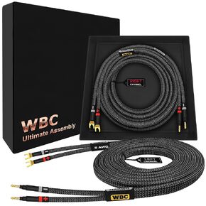WORLDS BEST CABLES 10 Foot Ultimate - 8 AWG - Ultra-Pure OFC - Premium Audiophile HiFi Speaker Cable Pair with Eminence Gold Banana (x2) & Spade (x2) Plugs & Carbon Tweed Jacket