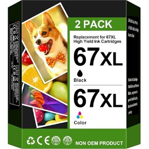 67XL Ink Cartridges Black/Color Combo Pack Compatible for HP Ink 67 67XL Work for DeskJet 2700 2700e 2755 2755e 2855e 4100 4155e 4133e 4255e Envy 6000 6455e 6020e 6400 6475e 6075 6055e Printer