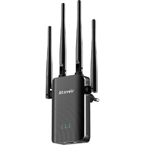 WiFi Extender with Ethernet Port, Powerful 2.4Ghz WiFi Repeater for Home, Compatible with All Routers, Smart 1-Tap Setup, Black