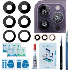 2 Sets Rear Camera Lens Glass Replacement with Adhesive Pre-Installed Compatible for iPhone 14 Pro /14 Pro Max (3 Pieces/Set) with Repair Tools and Installation Manual