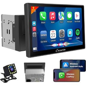 Carpuride YT09S IPS Double Din Car Stereo Radio Screen for Apple CarPlay and Android Auto, 9" Double Din Radio with Backup Cam, Siri, SWC, FM/AM, Mirror Link, Navigation, SD Card & USB Playback