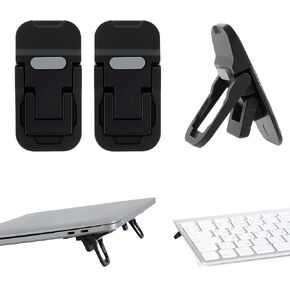 Zinc Alloy Mini Portable Laptop Stand for Desk, Foldable Computer Keyboard Riser with 2 Adjustable Angles, Self-Adhesive Invisible Laptop Riser for Desktop, Keyboard Lift (Black)
