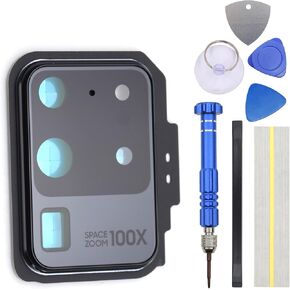 Gray Rear Camera's Frame Replacement for Samsung Galaxy S20 Ultra with Camera's Glass Cover Pre-Install Adhesive and Installation Tool Kit