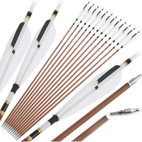 ZSHJGJR 31" Carbon Arrows Spine 340 400 500 600 Archery Hunting Arrows with Natural Feather Removable Tips Targeting Arrows for Compound & Recurve & Traditional Bow 6/12pcs