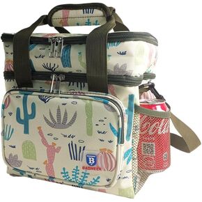 Insulated Cooler Bag Portable Outdoor Picnic Food & Drink Storage Durable Waterproof Office Double Deck Thermal Lunch Bag With Shoulder Strap For Adult Men Women, 14L (Cactus)