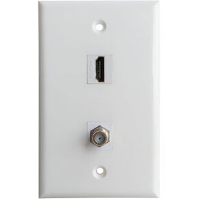 HDMI Coax Wall Plate, Single Gang 4K/8K HDMI Keystone Jack and Coaxial Cover Plate Female to Female - White