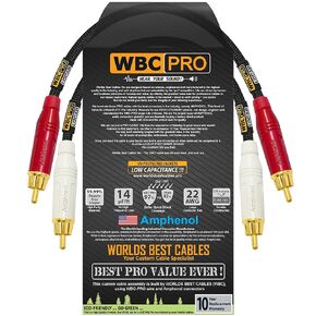 0.5 Foot RCA Cable Pair - WBC-PRO-LOCAP Low-Capacitance (14pF/ft) 22 AWG Ultra-Silent Audiophile & Professional-Grade Audio Interconnect Cable with Amphenol ACPR Gold RCA Plugs & Black Tweed Jacket