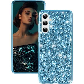 Silicone Case for Samsung Galaxy S24 FE 5G Case Glitter Sparkle Bling, Hybrid Matte Back Case High Impact Heavy Duty Shockproof Protective Cover for Samsung S24 FE Cute Case for Women 6.7" (Blue)