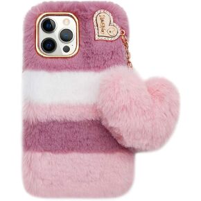 Losin Plush Case Compatible with Apple iPhone 12 Pro Max 6.7 inch Fashion Luxury Cute Colorful Fuzzy Furry Winter Rabbit Hair Warm Plush Fluffy Fur Soft TPU Back case