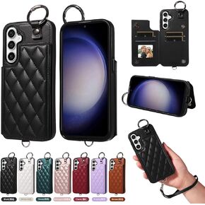 Wallet Cover for Samsung Galaxy A54 5G with Detachable Wrist Strap PU Leather Credit Casd Holder Slots Ring Buckle Flip Purse Stand Phone Case for A545G A 54 54A 4G G5 SM A546U Women Black