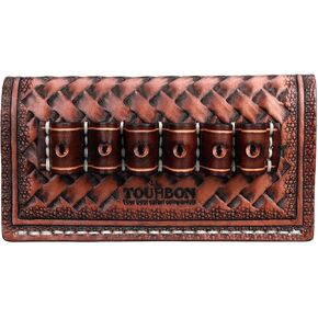 TOURBON Leather 6 Round Cartridge Holder Belt Ammo Slide .38 / .357 / .44 / .45 Pistol Ammunition Carrier