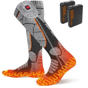 Heated Socks, 5V 6000mAh Rechargeable Heated Socks for Men Women, Battery Heated Socks with 3 Heating Levels for Skiing, Skating, Hiking, Walking, Fishing, Cycling, Motorcycling