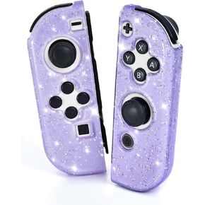 DLseego Glitter Protective Case for Switch Joy Con Controllers, Handheld Soft Silicone TPU Protective Cover Replacement Shell Case Suitable for Switch & Switch OLED Model Joy Cons - Purple